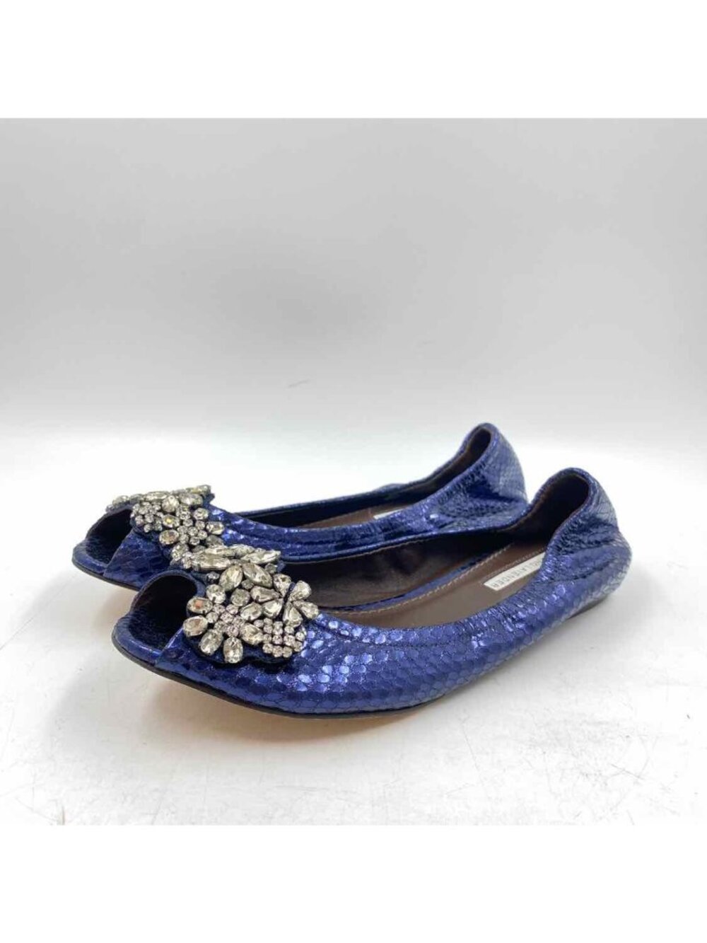 Vera Wang Jewel Rhinstone Women's Shoe Size 8 Blue Metallic Flats